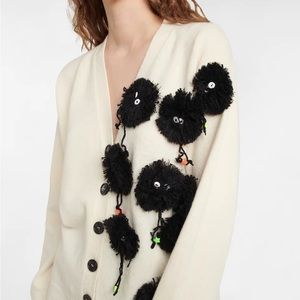 NWT LOEWE X Spirited Away Susuwatari Embroidered Wool Cardigan in Ecru/Black (M)